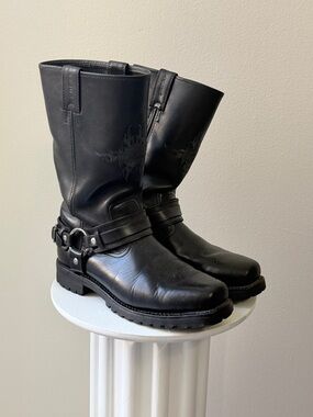 Harley Davidson Black Leather Harness Moto Boots